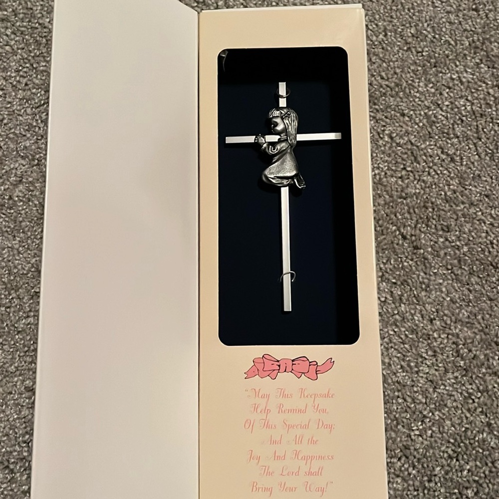 Silver girl praying cross